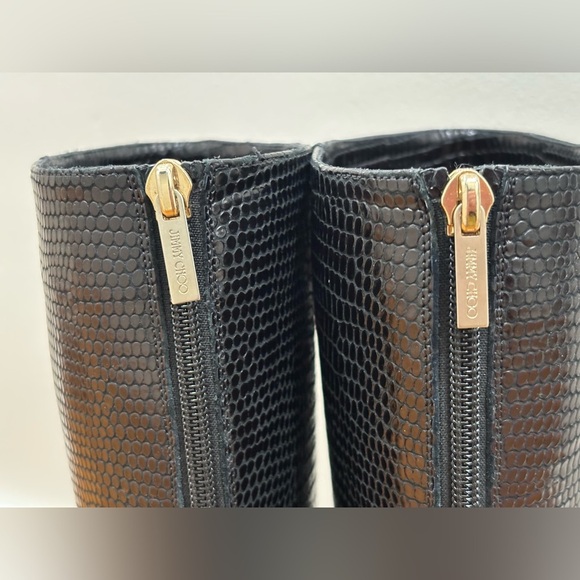 070. Jimmy Choo Black Snake Embossed Leather Heeled Boots - Picture 5 of 10